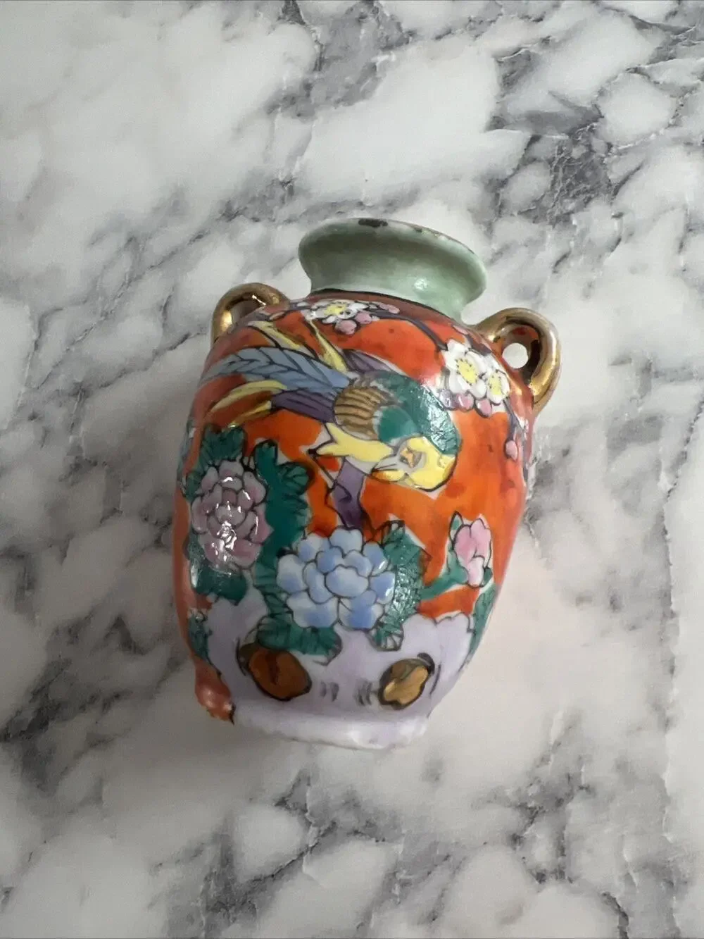 Vtg Snuff Bottle Mini Vase Japanese Porcelain Gold Castle Urn Shaped Japan 2.5